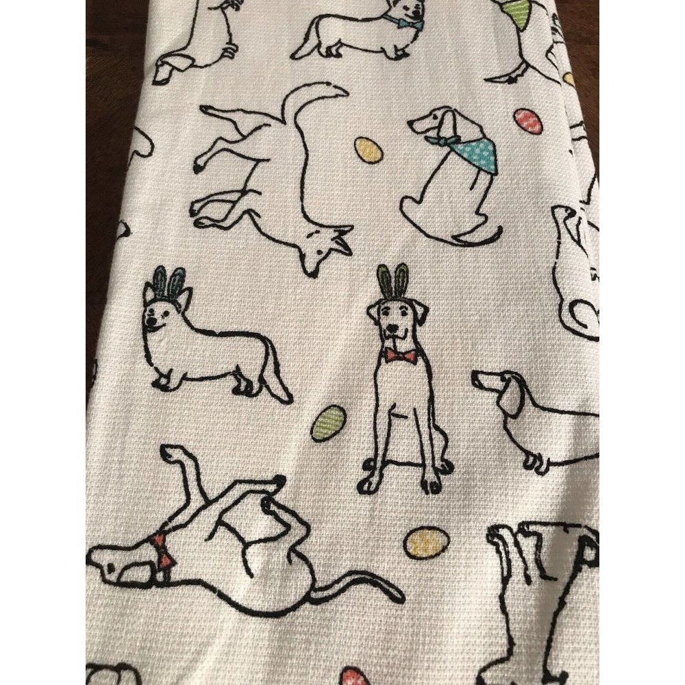 Dogs as Bunny Rabbits Kitchen Towels Set Easter Spring Garden New Isaac Mizrahi - Picture 4 of 8